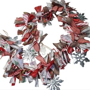 Festive Ribbon Garland with Metal Snowflakes & Bells